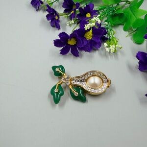 Joan Rivers Vintage Avocado Brooch with Lucite and Crystal Accents